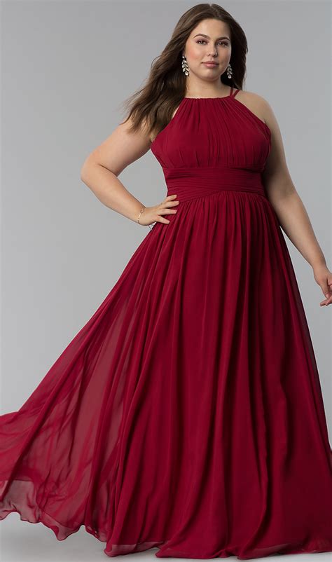 High Neck Ruched Waist Long Plus Size Prom Dress Plus Size Long