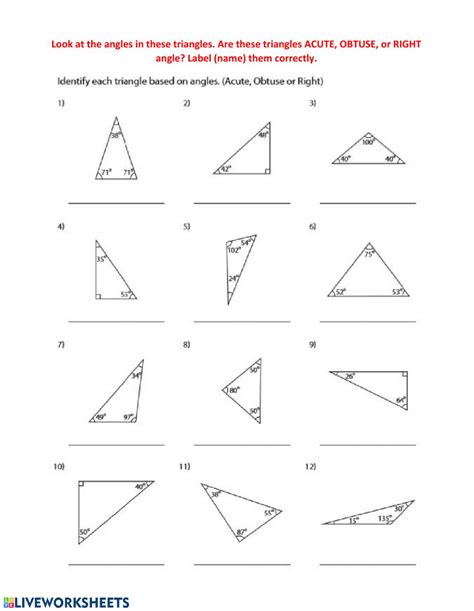 Classifying triangles by their angles interactive worksheet