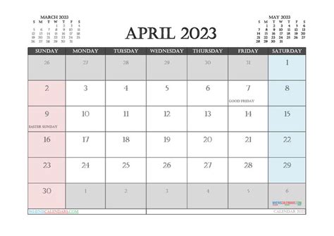 Printable April 2023 Calendar Free 12 Templates Printable Calendar