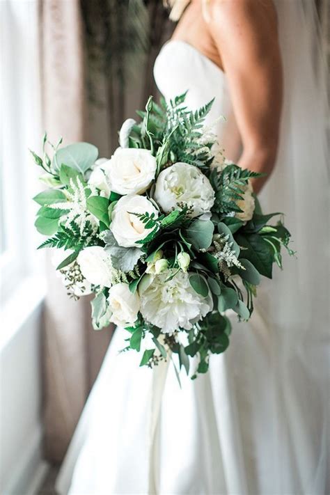 Create a chic and elegant feel with a cool palette of white. 20 Greenery Wedding Bouquets for 2020 | Deer Pearl Flowers