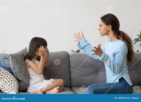 Angry Young Mom Gesture Arguing With Little Kid Stock Photo Image Of