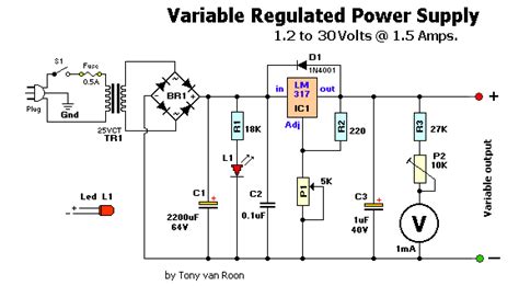 This circuit diagram is given below. Regulated Power Supply, Variable