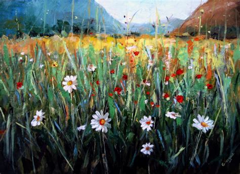 Field Of Flowers Photo Color Original Painting Beautiful