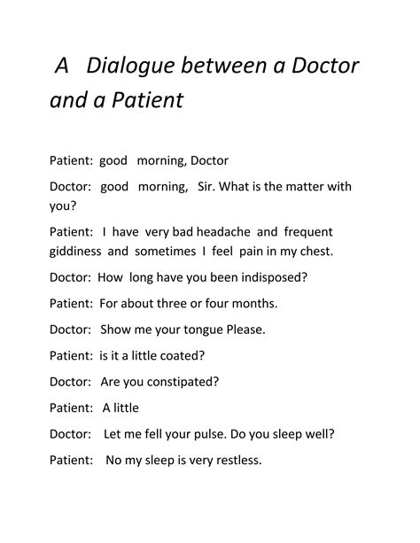 Solution A Dialogue Between A Doctor And A Patient For Ba Ada Studient