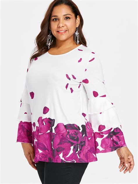 Show your new hot look in our affordable designer fashion blouse & shirt with great quality; Wipalo Plus Size Floral Pattern Flared Sleeve Layered ...
