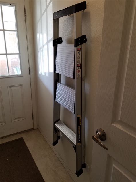 These ladders are minimalist in design, small in size, and a lot of light and efficient to use in your kitchen's a step stool works really well in these situations. Step ladder stored for quick access | Kitchen storage