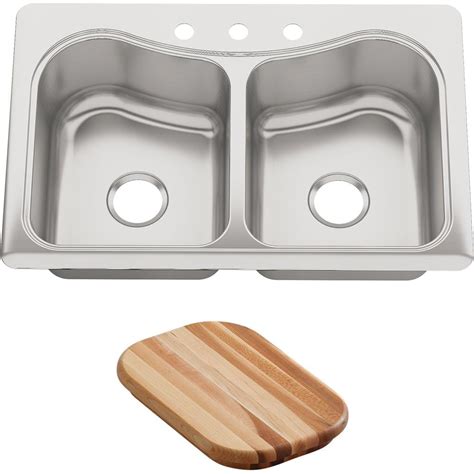 Kohler Staccato Drop In Stainless Steel 33 In 3 Hole Double Bowl