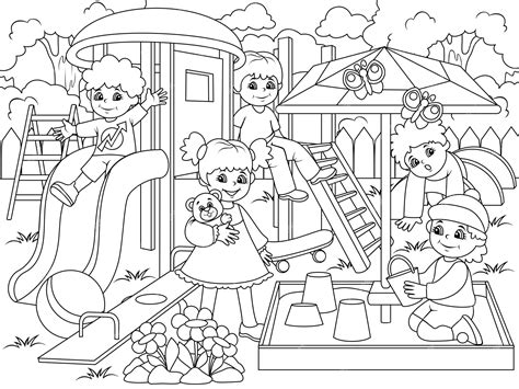 Premium Vector Childrens Playground Coloring Vector Illustration Of