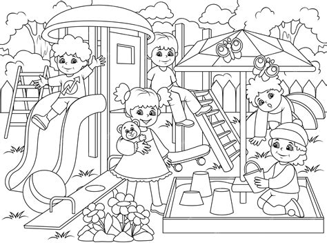 Premium Vector | Childrens playground coloring vector illustration of