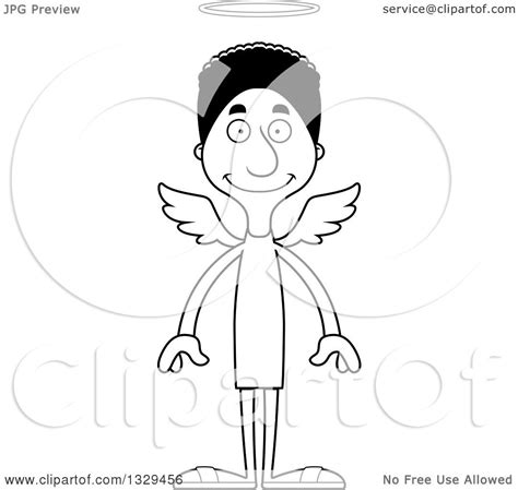 Lineart Clipart Of A Cartoon Black And White Happy Tall