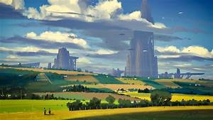 2560x1440, Sci, Fi, Countryside, Painting, City, 1440p