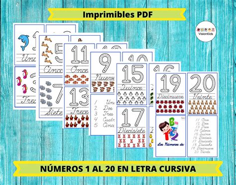 Tarjetas De Trazo Números Del 1 Al 20 Letra Cursiva En Español Etsy
