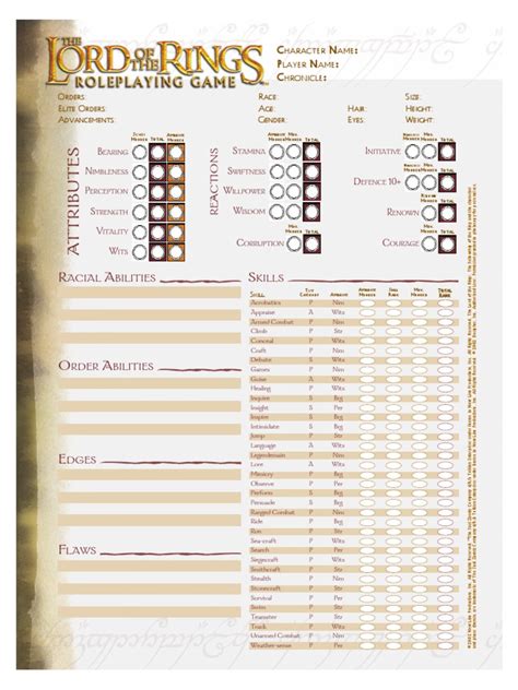 Character Sheets Lotr Role Playing Games Leisure Free 30 Day