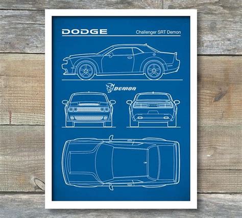 Dodge Challenger Demon Blueprint Auto Art Patent Print Dodge Demon
