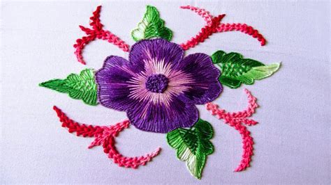 Hand Embroidery Beautiful Flower Design By Long And Short Stitch Youtube
