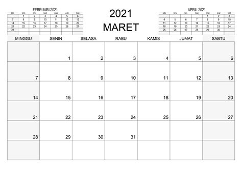 Kalender Maret 2021 Kalender365su