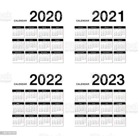 Year 2020 And Year 2021 And Year 2022 And Year 2023 Calendar Vector