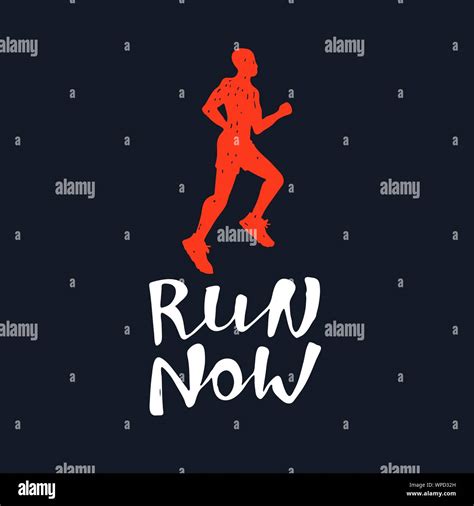 Run Now Lettering With Runner Silhouette Running Typography S Vector
