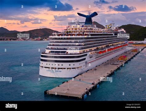 Cruise Ship In St Maarten At Sunset Stock Photo Alamy