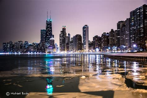 Chicago Skyline From Lake Michigan On A Winter Evening Low On Etsy
