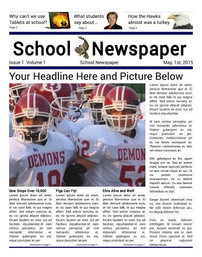 School Front Page 4 Column High School Newspaper Newspaper Template