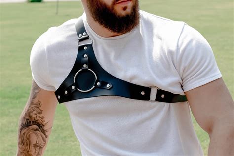 Leather Chest Harness Blackmen Harnessleather Harness Etsy