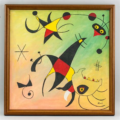 Joan Miro Spanish Surrealist Oil On Canvas