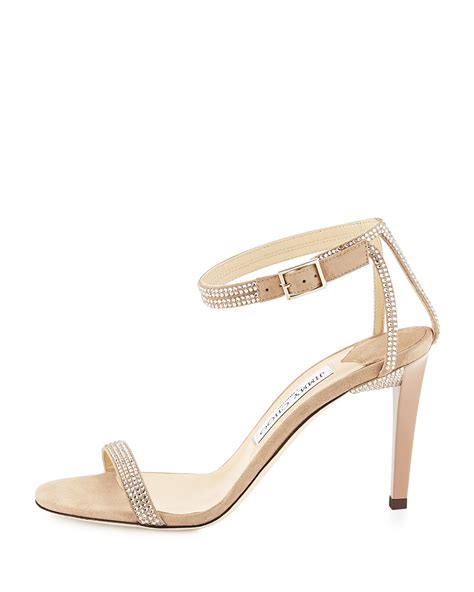 Jimmy Choo Daisy Crystallized Suede Sandal In Nude Natural Lyst