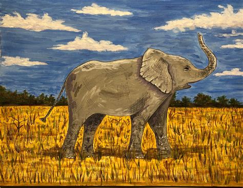Acrylic Practice Painting Of An Elephant On The Plains In Africa