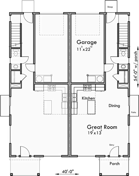 Narrow lot house plans, house plans with rear garage, 4 bedroom house plans, 15 ft wide house plans, 10119. Narrow Lot & Duplex House Plans With Rear Garage, D-608 ...