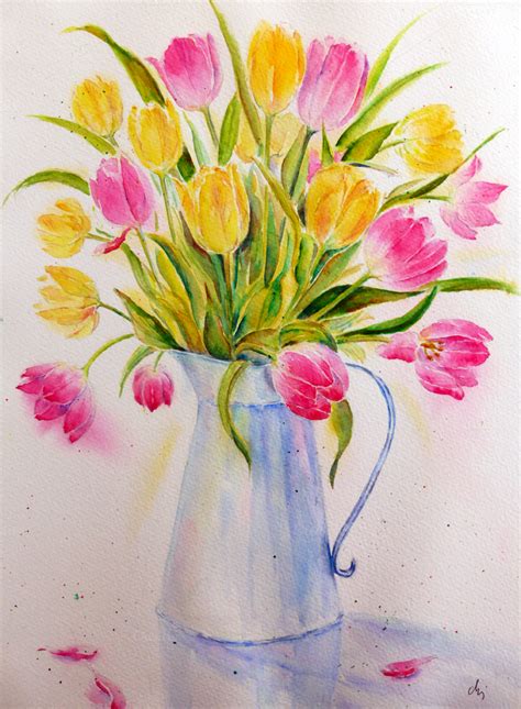 Watercolor Vase Of Tulips ~ Illustrations On Creative Market