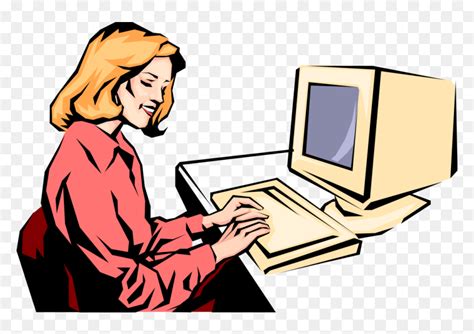 Entrepreneur Works At Computer Vector Image Illustration Women On