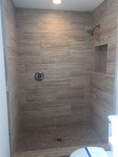 12x24 Tile With Suede Marble Herringbone Bathroom Shower