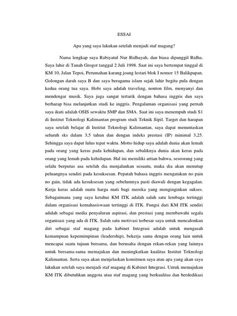 Check spelling or type a new query. Contoh Essay untuk masuk staff bem