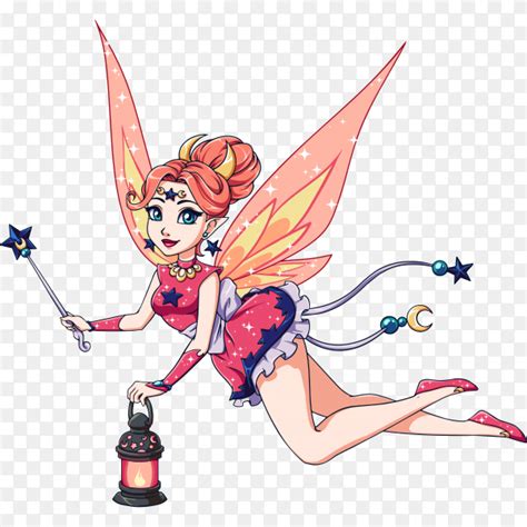 Pretty Cartoon Fairy Holding Lantern And Magic Wand On Transparent