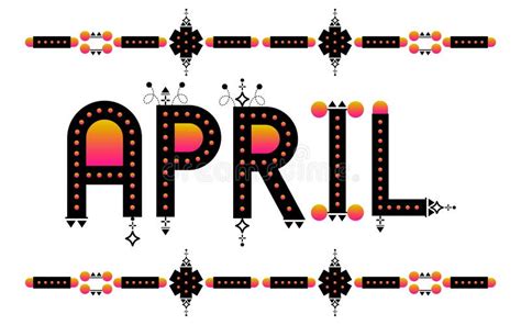 April Month Word Art Yearly Calendar Illustration Ethnic Style Aztec
