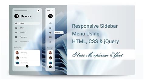 Responsive Glass Morphism Effect Side Navigation Bar In Html Css