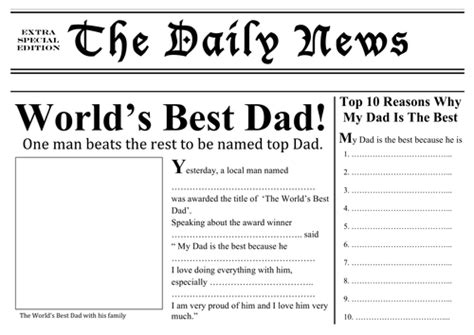 Fathers Day Resources Newspaper Front Page Template Worlds Best