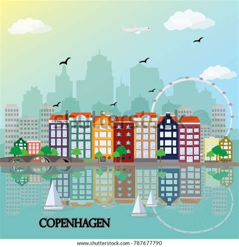 Copenhagen Skyline Flat Style Vector Illustration Stock Vector Royalty