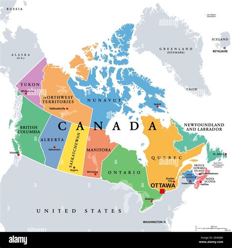 Canada Administrative Divisions Colored Political Map Ten Provinces