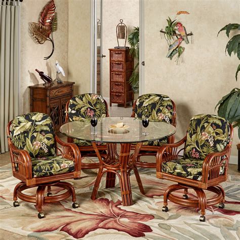 At other times, the wheels move too easily and this could cause difficulties for people trying to sit in the chairs. Leikela Wailea Coast Tropical Dining Furniture Set