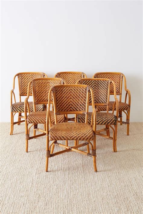 These furniture have got a black finish, glass top and contemporary. Woven French Bistro Style Rattan Dining Chairs at 1stdibs