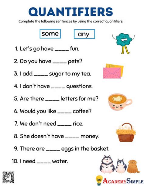 Grammar Worksheets Quantifiers Some Or Any Academy Simple