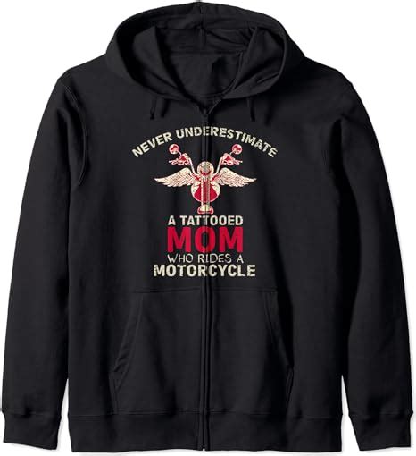 Biker Mothers Day Tattooed Mom Motorcycle Riding Biker Zip Hoodie Clothing Shoes