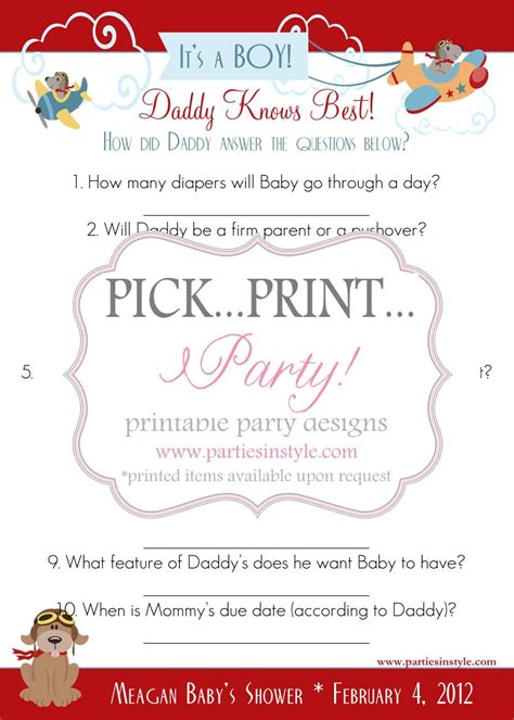 The best size for these games is a4 but you can resize and scale these according to your requirements, using your printer's settings. Baby Shower Game - Daddy Knows Best - Printable DIY on Luulla