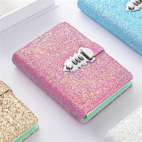A6 Girls Glitter Diaries Notebook Pu Leather With Code Lock Secret