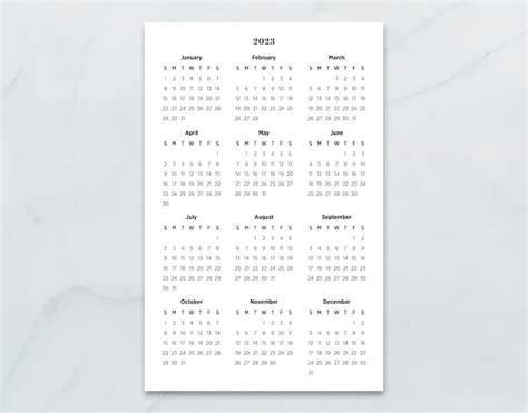 2023 Minimalist Half Letter Printable Calendar 2023 Half Etsy Canada