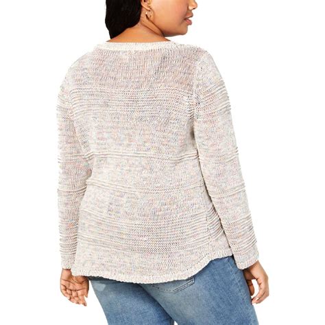 Style And Co Plus Womens Knit Open Stitch Pullover Sweater