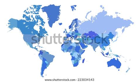 Blue Vector World Map Borders Countries Stock Vector Royalty Free