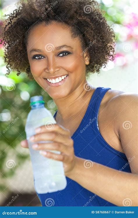 African American Woman Drinking Bottle Of Water Stock Image Image Of